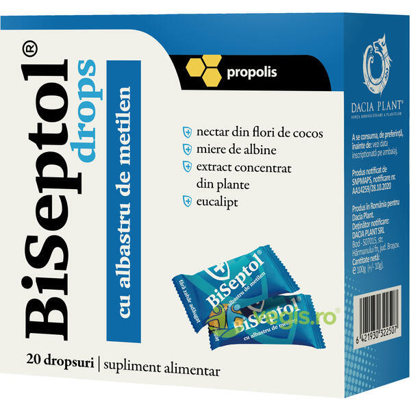 BiSeptol - Dropsuri cu Albastru de Metilen 20buc, DACIA PLANT, Remedii Capsule, Comprimate, 1, Vegis.ro