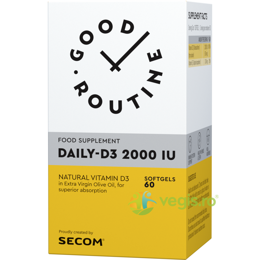 Vitamina D3 2000IU Daily 60cps moi Secom, 2000IU Capsule, Comprimate