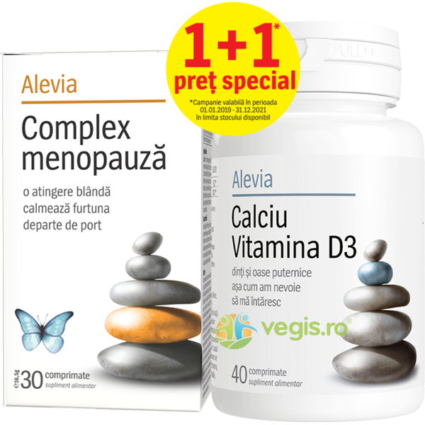 Pachet Complex Menopauza 30cpr + Calciu Vitamina D3 40cpr, ALEVIA, Pachete Suplimente, 1, Vegis.ro