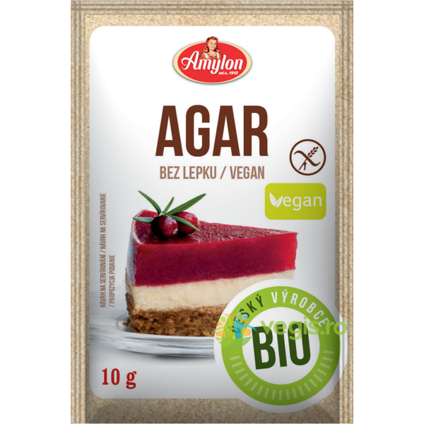 Agar Agar fara Gluten Ecologic/Bio 10g, AMYLON, Mirodenii prajituri, 1, Vegis.ro