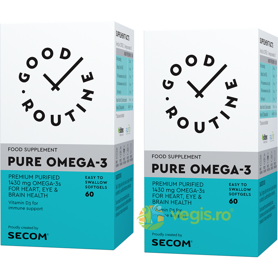 Pachet Pure Omega-3 60cps moi+60cps moi Secom, 60cps Capsule, Comprimate