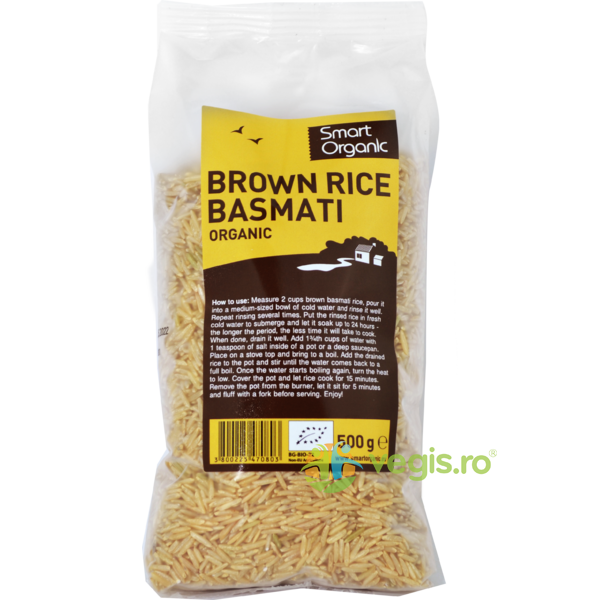 Orez Basmati Brun Ecologic/Bio 500g, SMART ORGANIC, Cereale boabe, 1, Vegis.ro