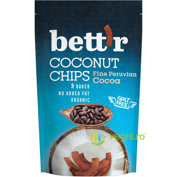 Chips-uri de Cocos cu Cacao fara Gluten Ecologice/Bio 70g, BETTR, Gustari, Saratele, 1, Vegis.ro