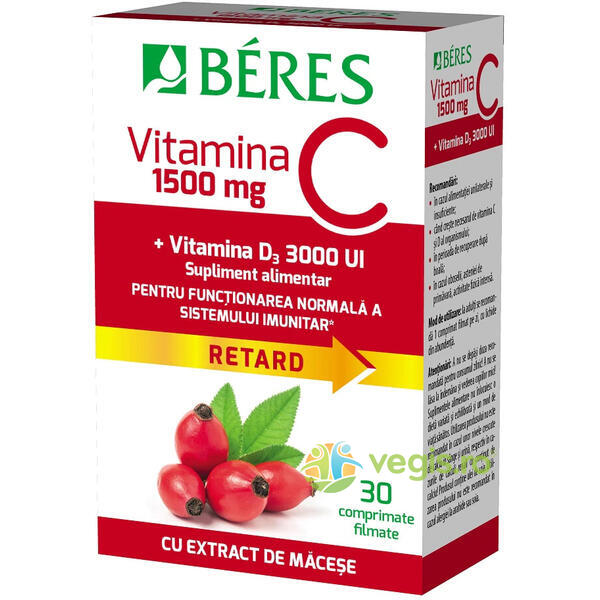 Vitamina C 1500mg + Vitamina D3 3000ui 30cpr, BERES, Vitamine, Minerale & Multivitamine, 1, Vegis.ro