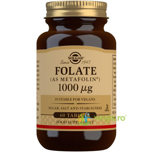 Folate (ca Metafolin) 1000mcg 60tb, SOLGAR, Produse pe baza de acid folic, 1, Vegis.ro