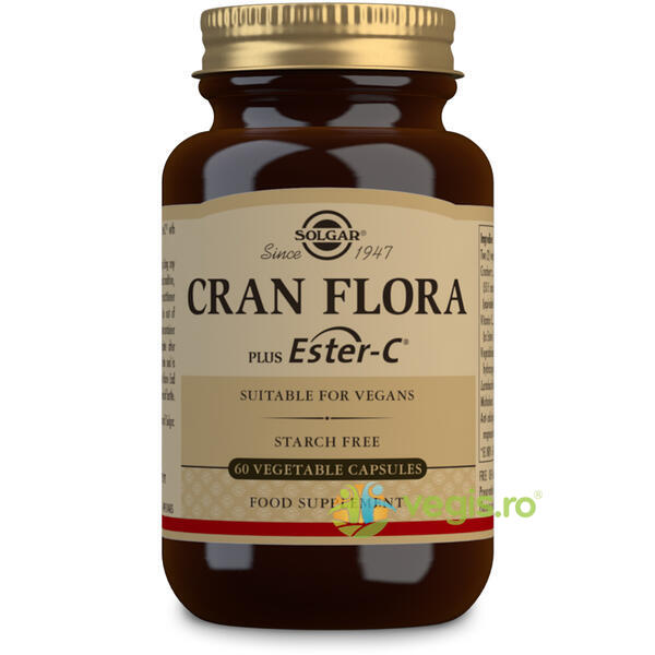 Cran Flora with Probiotics Plus Ester C 60cps vegetale, SOLGAR, Capsule, Comprimate, 1, Vegis.ro