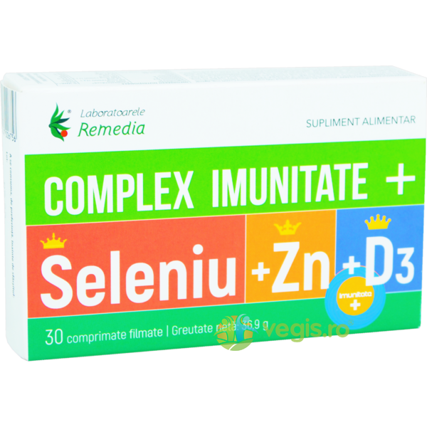 Complex de Imunitate Seleniu+Zinc+D3 30cpr, REMEDIA, Vitamine, Minerale & Multivitamine, 1, Vegis.ro