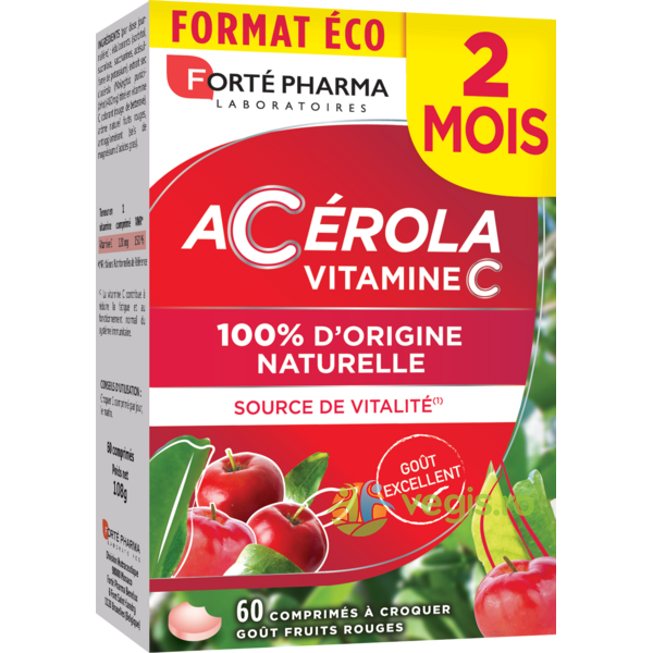 Acerola 60cpr, FORTEPHARMA, Vitamina C, 1, Vegis.ro