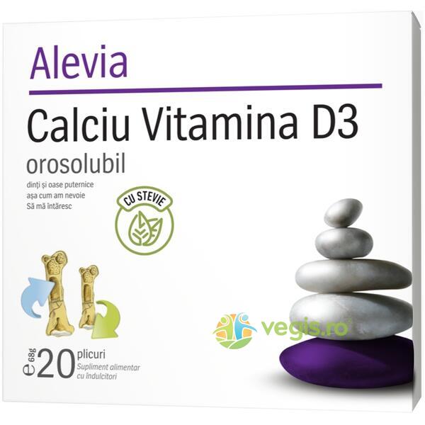 Calciu Vitamina D3 Orosolubil cu Stevie 20 plicuri, ALEVIA, Vitamine, Minerale & Multivitamine, 1, Vegis.ro