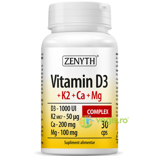 Vitamina D3+K2+Ca+Mg Complex 30cps, ZENYTH PHARMA, Vitamine, Minerale & Multivitamine, 1, Vegis.ro
