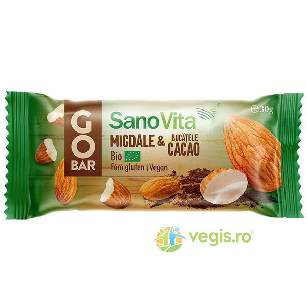 Baton Go Bar cu Cacao si Migdale Ecologic/Bio 30g, SANOVITA, Batoane Proteice, 1, Vegis.ro