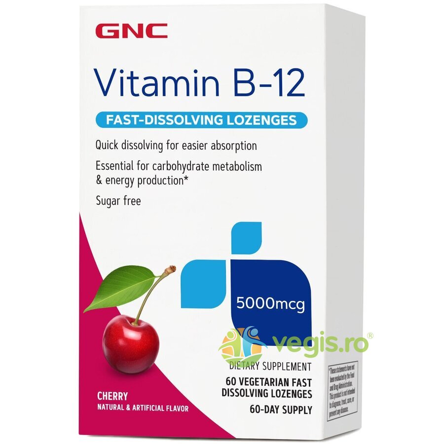 Vitamina B12 cu Aroma de Cirese 5000mcg 60tb vegetale cu dizolvare rapida GNC
