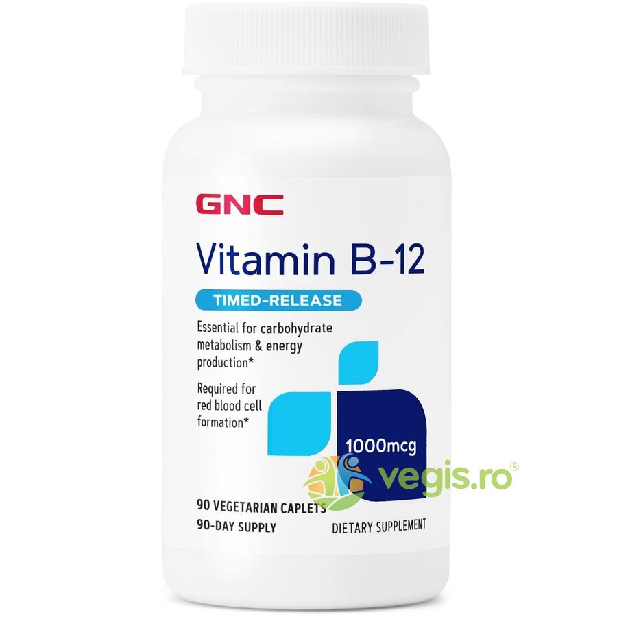 Vitamina B12 1000mcg 90tb vegetale cu eliberare prelungita GNC