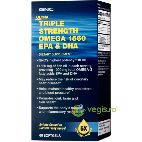 Ultra Triple Strength Omega 1560mg EPA+DHA 60cps moi, GNC, Capsule, Comprimate, 2, Vegis.ro