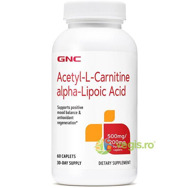 Acetyl L-Carnitine (Acetil L-Carnitina) 500mg si Alpha Lipoic Acid (Acid Alfa Lipoic) 200mg 60tb, GNC, Capsule, Comprimate, 1, Vegis.ro
