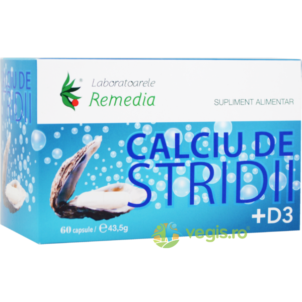 Calciu de Stridii + D3 60cps, REMEDIA, Vitamine, Minerale & Multivitamine, 1, Vegis.ro