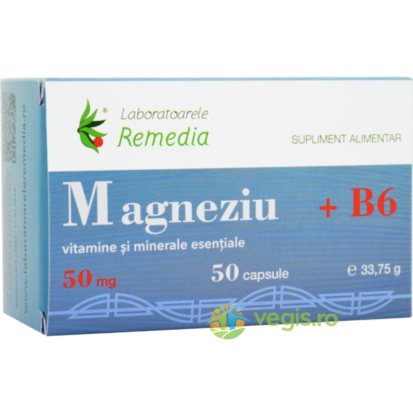 Magneziu 50mg + Vitamina B6 50cps, REMEDIA, Vitamine, Minerale & Multivitamine, 1, Vegis.ro