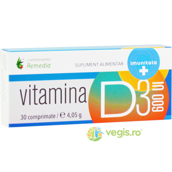 Vitamina D3 600ui 30cps, REMEDIA, Vitamine, Minerale & Multivitamine, 1, Vegis.ro
