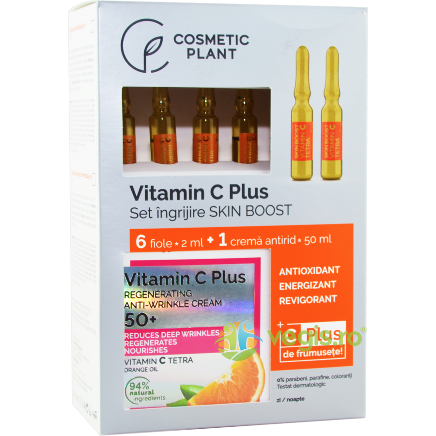 Set Vitamin C Plus (Fiole cu Vitamina C Tetra 6*2ml + Crema Antirid Regeneratoare 50+ 50ml)