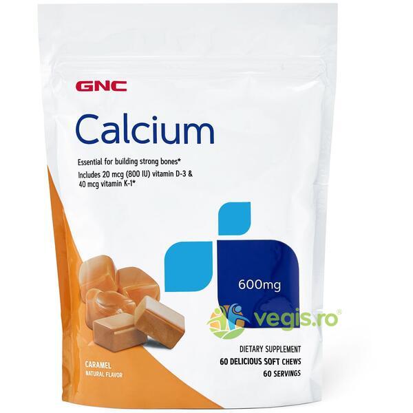 Calciu (Caramele cu Aroma Naturala de Caramel) 600mg 60buc, GNC, Vitamine, Minerale & Multivitamine, 1, Vegis.ro