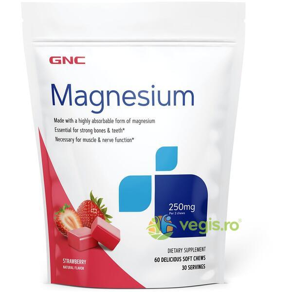 Magneziu (Caramele cu Aroma Naturala de Capsuni) 250mg 60buc, GNC, Vitamine, Minerale & Multivitamine, 1, Vegis.ro