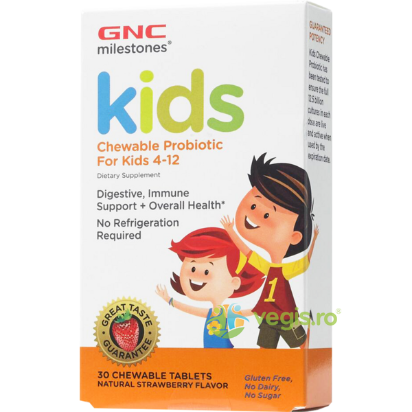 Probiotice pentru Copii 4-12 Ani cu Aroma de Capsuni Milestones Kids 30tb masticabile, GNC, Suplimente pentru copii, 1, Vegis.ro
