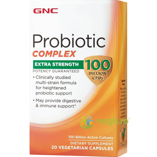 Probiotic Complex Extra Strength 100 Miliarde Culturi Vii (CFU) 20cps vegetale, GNC, Probiotice si Prebiotice, 1, Vegis.ro