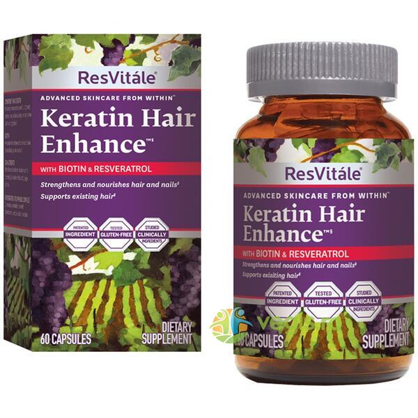 Keratina cu Biotina si Resveratrol (Keratin Hair Enhance) Resvitale 60cps, GNC, Capsule, Comprimate, 1, Vegis.ro