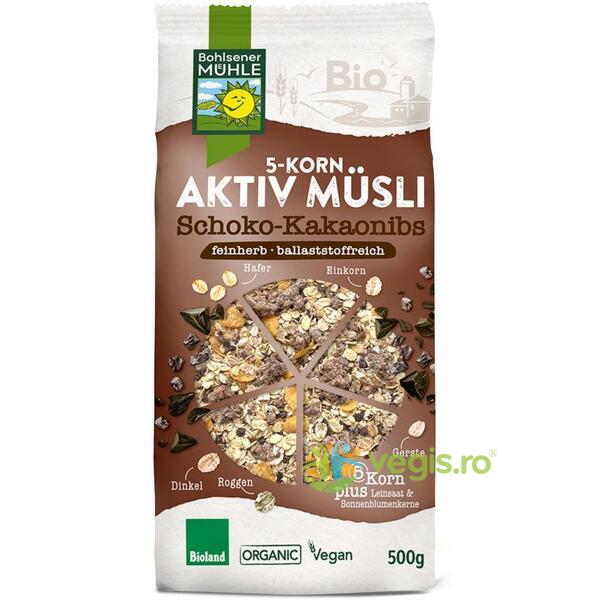 Musli 5 Cereale cu Ciocolata si Boabe de Cacao Ecologic/Bio 500g, BOHLSENER MUEHLE, Fulgi, Musli, 1, Vegis.ro