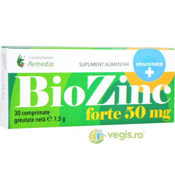 Biozinc Forte 50mg 30cpr, REMEDIA, Vitamine, Minerale & Multivitamine, 1, Vegis.ro