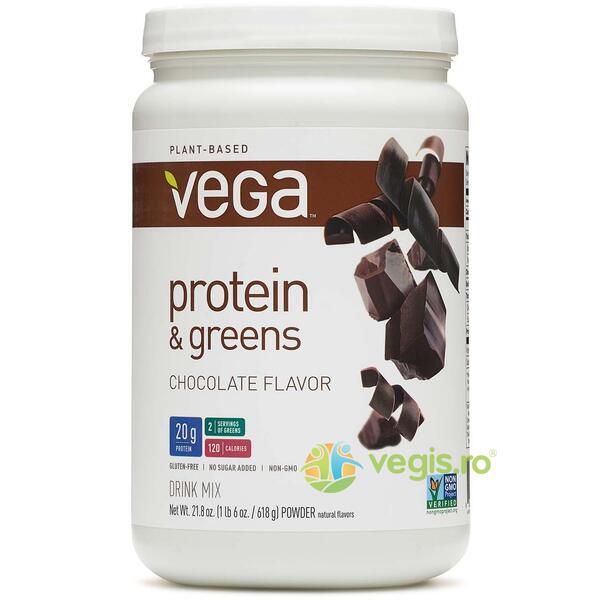 Protein and Greens (Proteina Vegetala si Verdeturi) cu Aroma de Ciocolata Vega 618g, GNC, Pulberi & Pudre, 1, Vegis.ro