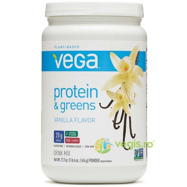 Protein and Greens (Proteina Vegetala si Verdeturi) cu Aroma de Vanilie Vega 614g, GNC, Pulberi & Pudre, 1, Vegis.ro