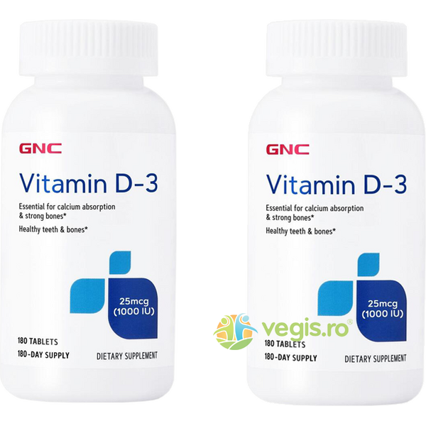 Vitamina D3 25mcg (1000ui) 180tb+180tb Gratis, GNC, Pachete Suplimente, 1, Vegis.ro