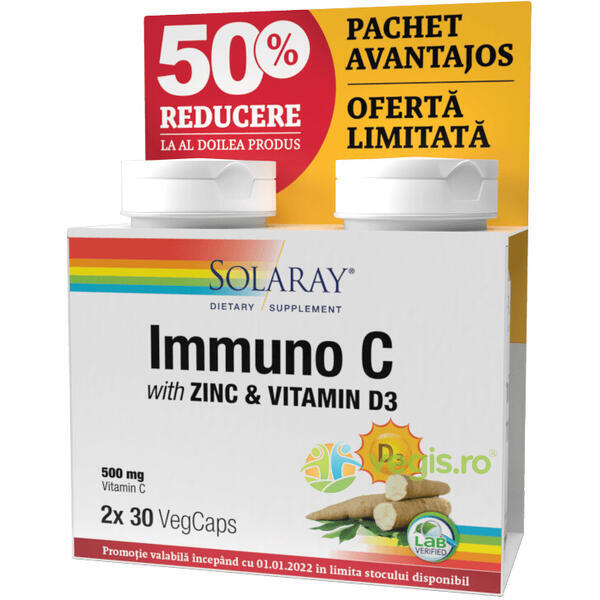 Immuno C plus Zinc si Vitamina D3 30cps+30cps (50% reducere la al doilea produs) Secom,, SOLARAY, Pachete Suplimente, 1, Vegis.ro