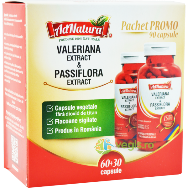Pachet Extract Valeriana si Passiflora  60cps+30cps, ADNATURA, Pachete Suplimente, 1, Vegis.ro