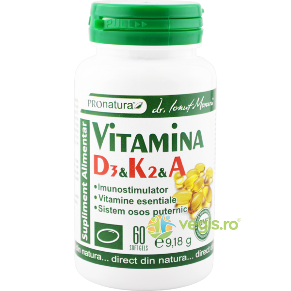 Vitamina D3+K2+A 60cps, MEDICA, Vitamine, Minerale & Multivitamine, 1, Vegis.ro
