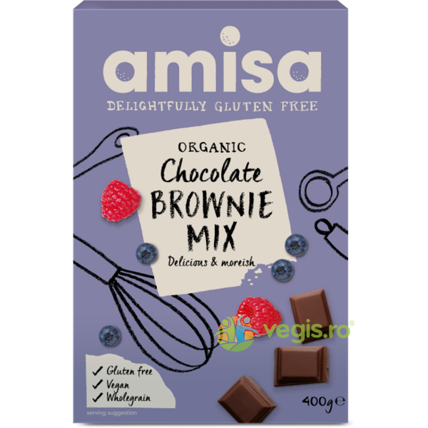 Mix pentru Brownie fara Gluten Ecologic/Bio 400g, AMISA, Faina, Tarate, Grau, 1, Vegis.ro