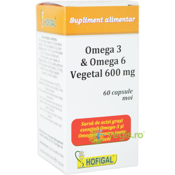 Omega 3 si Omega 6 Vegetal 600mg 60cps moi, HOFIGAL, Capsule, Comprimate, 1, Vegis.ro