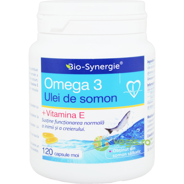 Omega 3 Ulei de Somon + Vitamina E 120cps moi, BIO-SYNERGIE ACTIV, Capsule, Comprimate, 1, Vegis.ro
