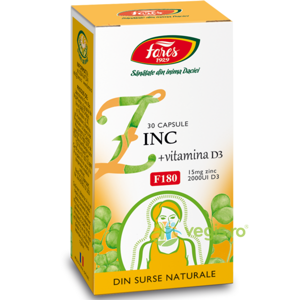 Zinc + Vitamina D3 (F180) 30cps, FARES, Capsule, Comprimate, 1, Vegis.ro