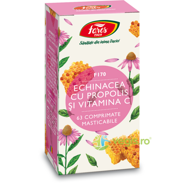 Echinacea, Propolis + Vitamina C (F170) 63cpr masticabile, FARES, Antibiotice naturale, 1, Vegis.ro