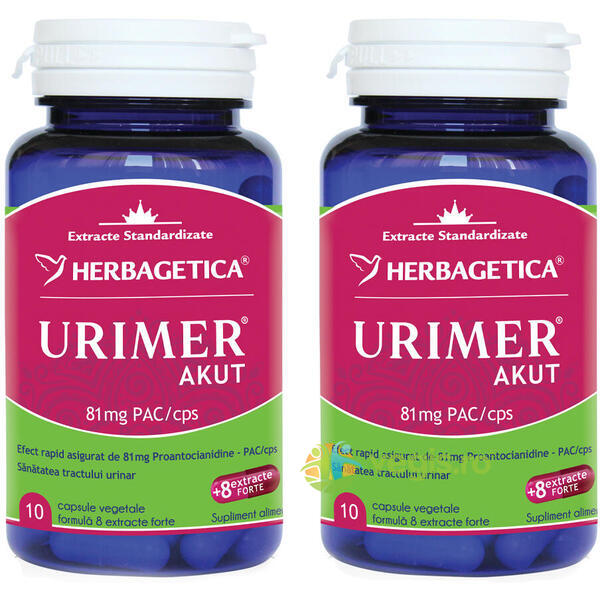 Pachet Urimer Akut 10cps+10cps (50% reducere la al doilea produs), HERBAGETICA, Capsule, Comprimate, 2, Vegis.ro