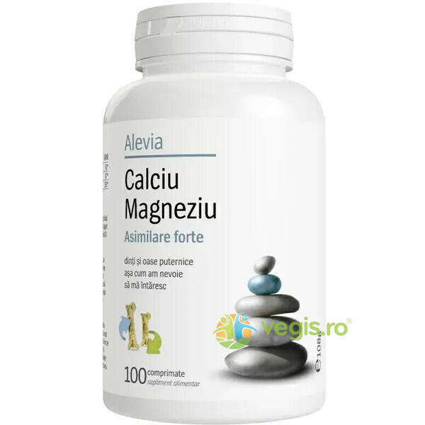 Calciu Magneziu Asimilare Forte 100cp, ALEVIA, Vitamine, Minerale & Multivitamine, 1, Vegis.ro
