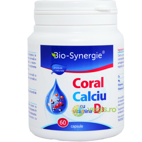 Calciu Coral cu Vitamina D3 60cps, BIO-SYNERGIE ACTIV, Capsule, Comprimate, 1, Vegis.ro