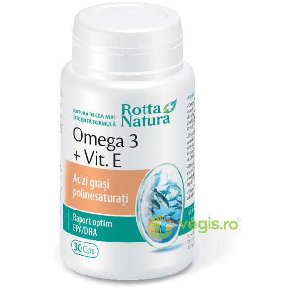 Omega 3 1000mg + Vitamina E 30cps, ROTTA NATURA, Capsule, Comprimate, 1, Vegis.ro