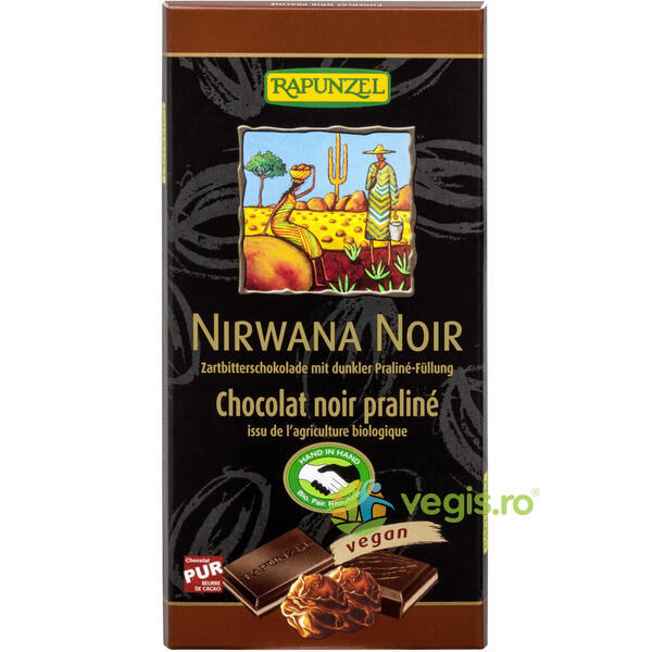 Ciocolata Neagra Nirwana cu Praline si 55% Cacao Vegana Ecologica/Bio 100g, RAPUNZEL, Dulciuri & Indulcitori Naturali, 1, Vegis.ro