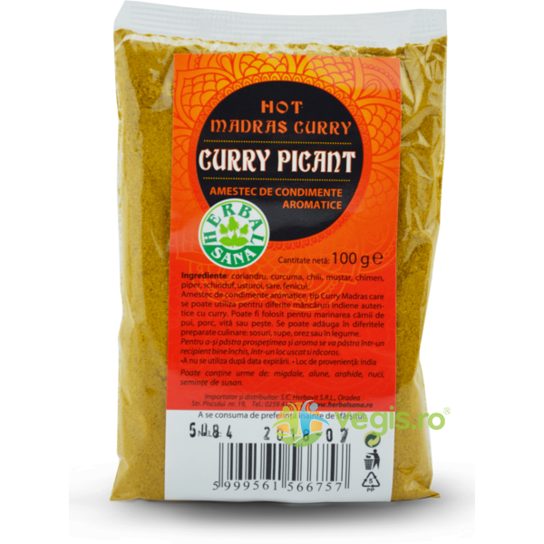 Curry Picant - Hot Madras 100g, HERBAVIT, Condimente, 1, Vegis.ro