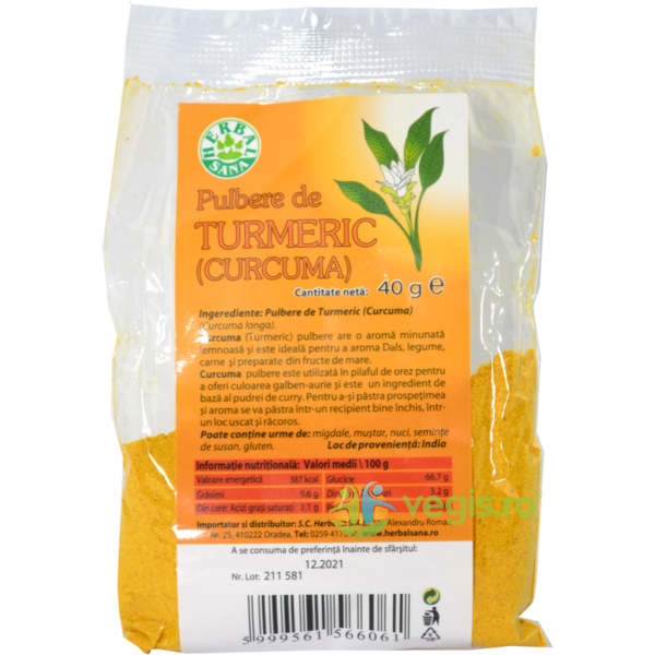 Turmeric (Curcuma) Pulbere 40g, HERBAVIT, Condimente, Sare, 1, Vegis.ro