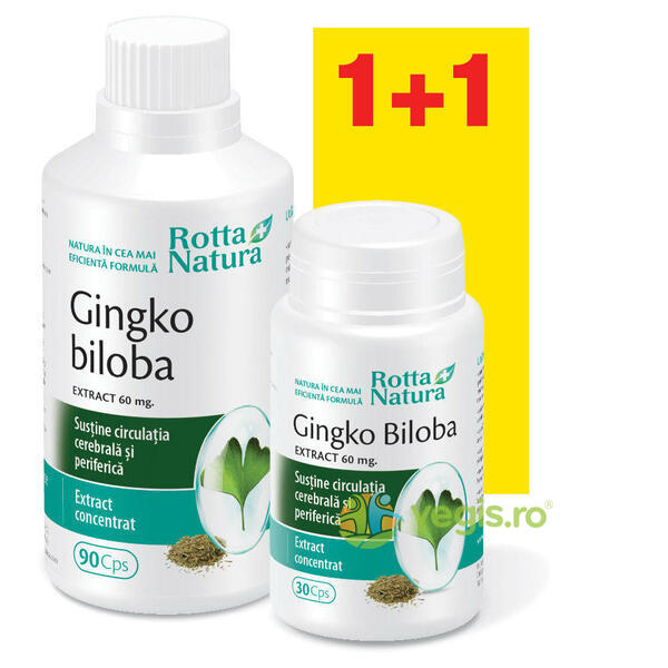 Pachet Ginkgo Biloba Extract 60mg 90cps+30cps, ROTTA NATURA, Pachete Suplimente, 1, Vegis.ro