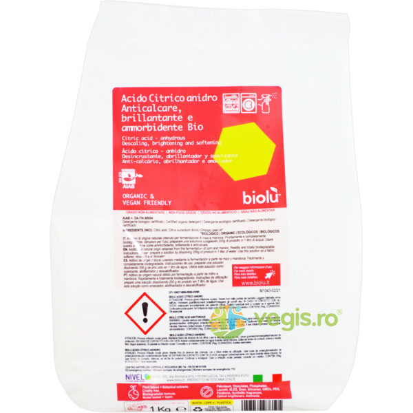 Acid Citric pentru Rufe Pudra 1kg, BIOLU, Solutii de Scos Pete, 1, Vegis.ro